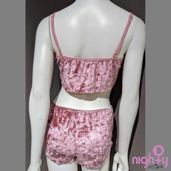 Pink Velvet Spaghetti Strap Lingerie  Set - Picture 3 of 4